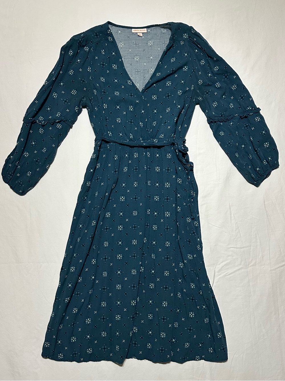 Knox Rose Teal Floral Wrap Dress with Tie Waist